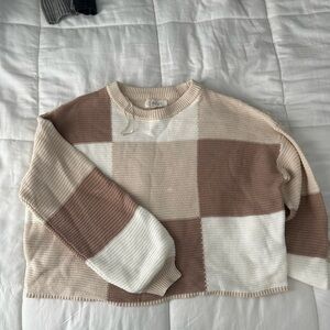 Color Block Sweater - Beige and White
